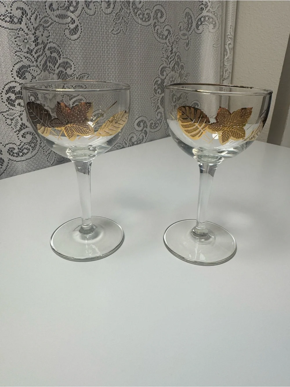Vintage Libbey 1960’s Gold Leaf Stemmed Glasses - Set of 2